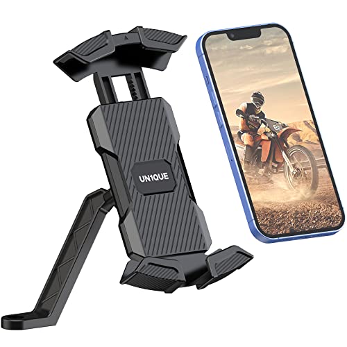 UN1QUE Mobile Holder for Bike, Mirror Fitting Motorcycle Phone Mount, One Click Locking&Full Protection, Metal Support Scooter Phone Clip, 360° Rotatable Mobile Stand Securely Hold Phones (4.7″-6.8”)