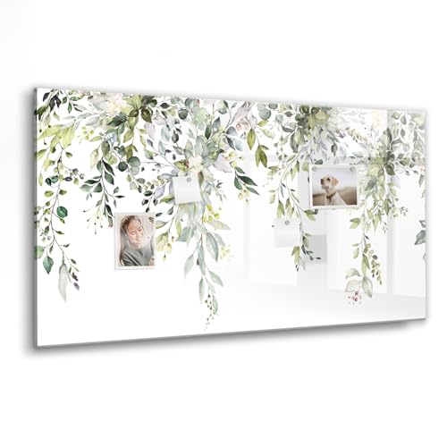 Tableau blanc en verre magnétique effaçable 120x60 cm floral avec accessoires