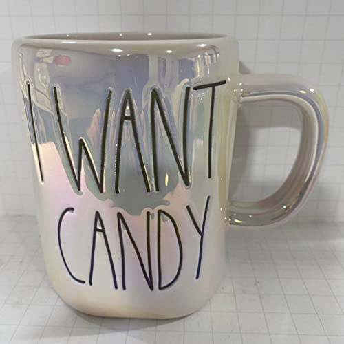 Rae Dunn I WANT CANDY Mug IRIDESCENT - Valentine's Day - 16 oz - Dishwasher and Microwave safe