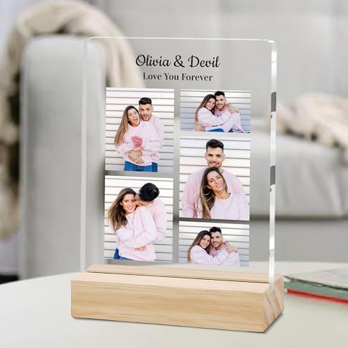 Image of Giftplease Customized Photo Frame with Wooden Stand | Transparent | Personalized Couple Picture Frame Gift for Girlfriend, Boyfriend, Husband, Wife |Anniversary, Wedding, Valentine s Day C 01