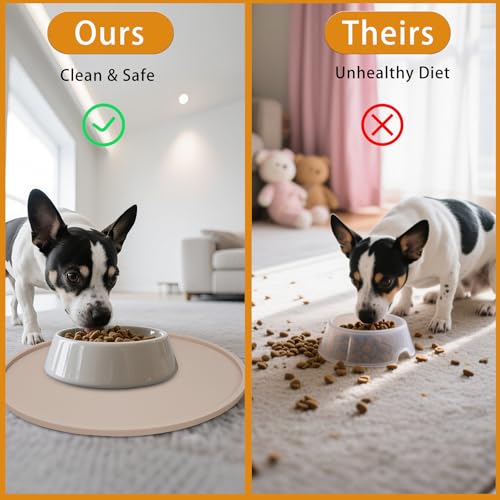 LDYOEN 2 Stück Napfunterlage für Hund Katzen, Hundenapf Unterlage Katzennapf Unterlage aus Silikon, Hunde Katzen Futtermatte wasserdichte und rutschfeste Fressnapf mit Rand, 30x30cm, Beige