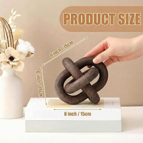 Image of Yalikop 3 Link Wood Knot Decor Rustic Home Decor Accents Hand Carved Coffee Table Decoration, Boho Chain Link Decoration, Modern Shelf, Rustic Objects for Home Living Room Bedroom(Black Walnut)