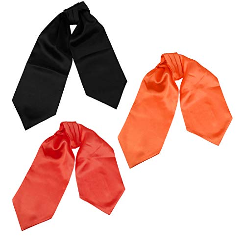 Ascot Tie For Men Cravat Set 3Pack Satin Solid Self Wedding Ascot Scarf Silk Touch Dan Smith Drde0012 Black, Red, Orange #TOP29