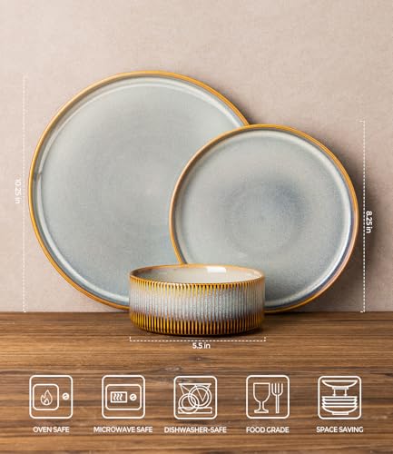 Image of TheTerra Ceramic Dinnerware Sets for 4, 12 Pieces Porcelain Lightweight Plates and Bowls Sets, Scratch Resistant Dish Set, Oven & Microwave & Dishwasher Safe, Dusk Blue