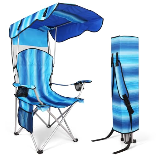 Image of VTOY Portable Camping Chair with Canopy - Folding Chair with Canopy, Durable 600D Oxford Canopy Chair for Camping, Beach, Picnics, Fishing & Sports