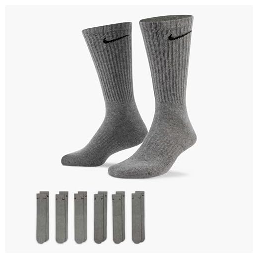 Nike Unisex Everyday Cushioned Training Crew Socks (6 Pairs), Carbon Heather/Black, Large