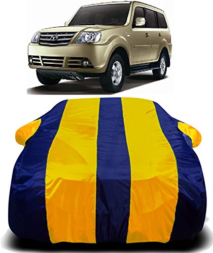 Image of Waterproof Car Cover with Ultra Surface Body Protection (Yellow Stripes) (Tata Sumo Grande MK II)