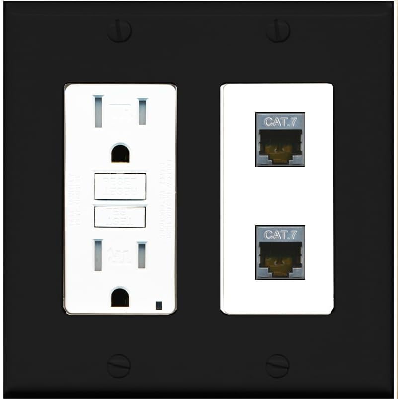 RiteAV 2 Port Cat7 Shielded Ethernet Wall Plate - GFCI Outlet [White]