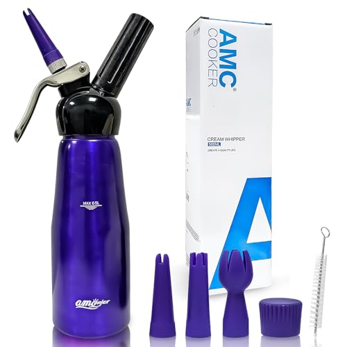 Siphon Chantilly, Syphon Cuisine Chantilly 500ml, Syphon à Crème en Aluminium avec 3 Douille Patisserie 1 Brosse, Cartouche Siphon Chantilly pour Crème Chantilly Mousses Dessert, Patisserie Accessoire