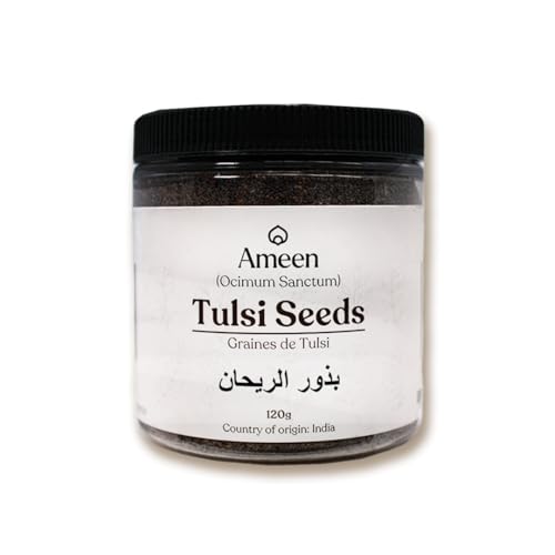 Ameen Tulsi Seed Whole, 120g (4.23 oz) Jar | Tukmaria (Holy Basil Seeds) | Non-GMO, Kosher, Vegan | Natural Sabja Seeds for Smoothies, Falooda & Desserts