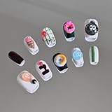 Christmas Nails 3D Press on Nails Fake Nails with Designs, Ice-Cream Chocolate Candy Stick Charms Cute Press on Nails for Young Girls (M)