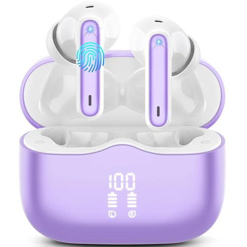 Wireless Earbuds, Bluetooth 5.3 Headphones Wireless Earphones, 2024 Ear buds Wireless Earbuds, 4 ENC Noise Cancelling Mic Wireless Headphones, IP7 Waterproof, 40H Playtime, Mini Ultra Light, Purple