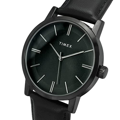Image of TIMEX Analog Watch for Man with Black Round Dial & Black Leather Strap Band Water Resistant Men's Wrist Watches - TWHG35SMU05