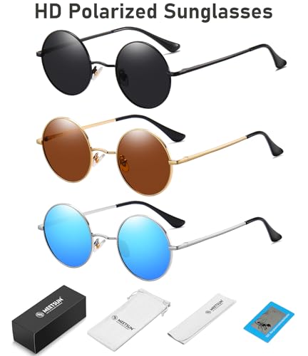 Image of MEETSUN Small Round Polarized Sunglasses for Men Women Metal Retro Hippie Circle Sun Glasses Driving Festival Cosplay UV400