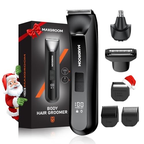 MAXGROOM Manscape 3 in 1 Body Hair Trimmer Men, Electric Razor for Pubic Hair,Ball Shaver with Controllable LED Light, IPX7 Waterproof Body Shaver for Mens Grooming, LED Display Type-C USB