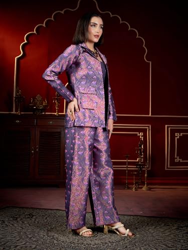 Image of PURVAJA Women's Full Sleeve Crop Top Trouser Printed Co-Ords Set