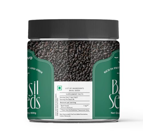 Image of Jivo Raw Basil Seeds for Weight Loss | Sabja Seeds, Tukmaria Seeds | High in Fiber, Omega-3 & Nutrients | Ideal for Smoothies, Drinks, and Baking | 100% Natural, Vegan, Gluten-Free - 800g