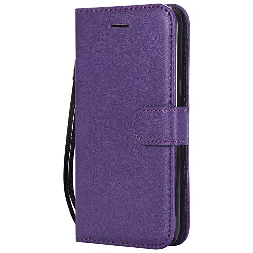 DENDICO Coque pour Galaxy J2 Pro, PU en Cuir Coque Portefeuille Étui Housse, Design Classique TPU Coque pour Samsung Galaxy J2 Pro - Violet