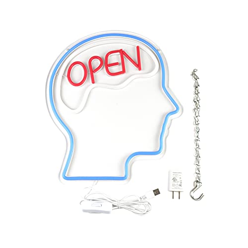 Jfllamp Open Mind Brain Neon Signs For Wall Decor Neon Lights For Bedroom Led Business Signs Suitable For Man Cave Bar Pub Office Schol Christmas Birthday Party Gift Led Art Wall Hanging Decorative Lights Unique Gift For Lover, 5V Power Adapter, 14.1*12.2 Inch(Blue+Warm White+Red) #TOP5