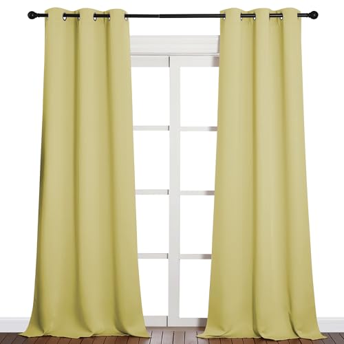 Image of NICETOWN Patio Glass Door Blackout Curtains for Bedrooms & Living Room, Privacy Panel Drapes for Dining & Guest Rooms (Paler Yellow, 42 inch W x 95 inch L, 1 Pair)