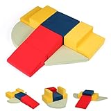 JOYMOR 6-Piece Fabric Soft Play Baby Climbing Blocks for Toddlers with Foldable Long Slide, Foam Climbing Toys for Toddlers 1-3 Inside for Kids' Physical Coordination, Graphics Cognition, Creativity