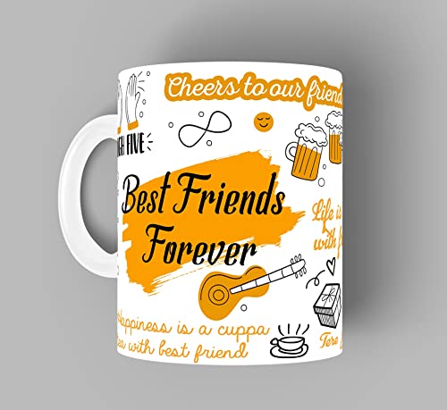 Image of Friends Forever Printed Ceramic Coffee Mug | 330 ml White Tea & Coffee Cup | Friendship Mug for Birthday Gift & Special Occasions | Microwave and Dishwasher Safe