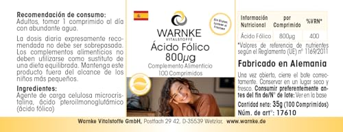 Folsäure 800µg - 100 Tabletten - schluckfreundlich - vegan & hochdosiert - Folic Acid - Vitamin B9 | Warnke Vitalstoffe - Deutsche Apothekenqualität