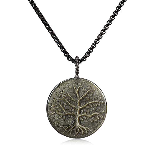 COAI Geschenkideen Unisex Halskette mit Lebensbaum Anhänger aus Goldenem Obsidian Baum des Lebens Medaillon Edelstahl Kette