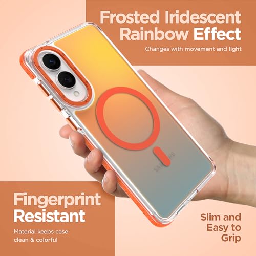 Image of Magnetic Case for Samsung Galaxy S25 Edge [Compatible with Magsafe] [Cute Fashion Fluorescent Design] [1 Screen Protector] Slim Translucent Matte Case for Galaxy S25 Edge 6.7 inch, Orange