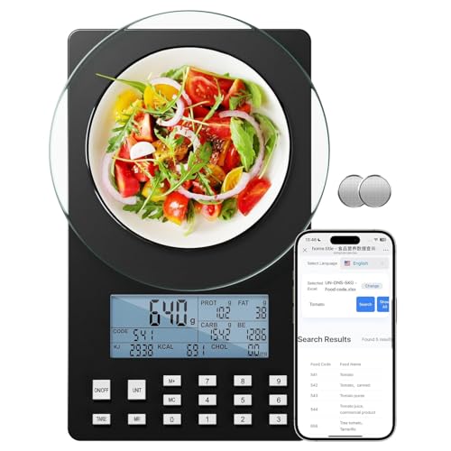 UNIWEIGH Balance alimentaire avec Calculatrice nutritionnelle,5KG Échelle numérique pour Perte de poids,Calcul des valeurs nutritives,Calorie,Préparation de...