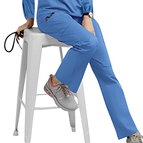 Qwent Calça feminina Wokers casual cor na cintura para trabalho calça alta lisa feminina com bolso c