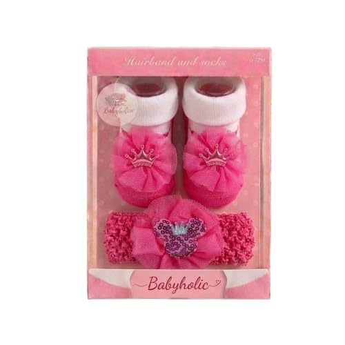 Baby Girl Hair Band & Booties Set | Soft Cotton Newborn Socks with Bow Headband | Infant Gift Set for 0-12 Months-image-35