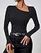 ZESICA Women's Long Sleeve Tops 2025 Fall Asymmetrical Neck Slim Fitted Chunky Y2K Knit Shirts Clothes,Black,Small