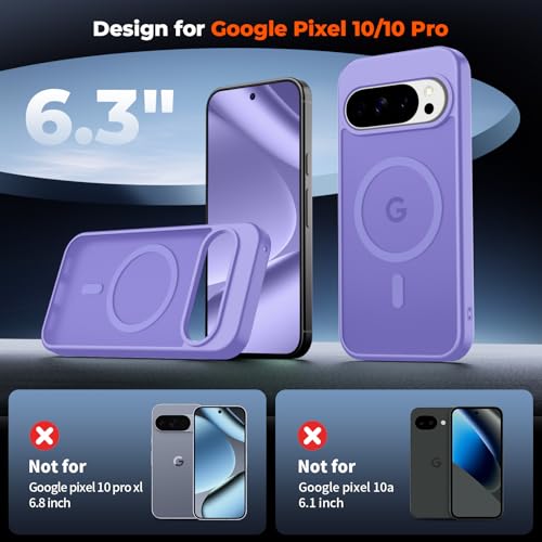 Image of SUPFINE Magnetic for Google Pixel 10 Pro Case /Pixel 10 Case with Screen Protector, (Built-in Magnets) ((Military Grade Drop Protection) Slim Translucent Shockproof Phone Case,Purple