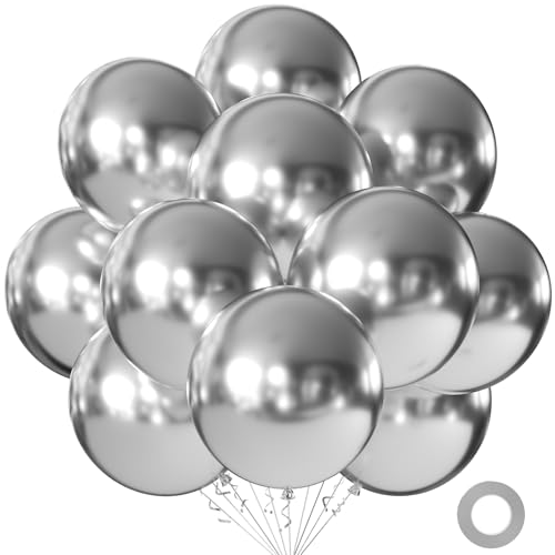 Image of KALOR 18 Inch Metallic ilver Large Latex Round Balloons 30-Pack