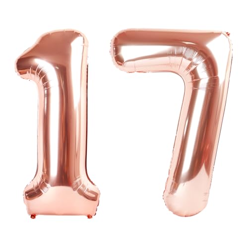 Rose Gold 17 Balloon - Number Balloon 40 Inch, 17th Rose Gold Decorations