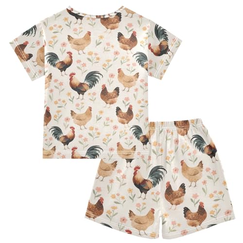 ALAZA Roosters Floral Pajama Set Short Sleeve Sleepwear Soft Lounge Nightwear2