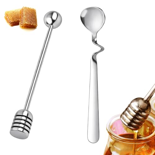 ikBrtaiay 2 Cuillère à Miel en Acier Inoxydable 304, Sirop Dipper Serveur Bâton Agitateur à Cuillère Baguette à Manche Droit pour les Pots de Pot Agitateur en Acier Inoxydable pour Confiture, Yaourt