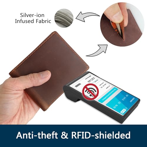 Men's Slim Front Pocket Bifold Wallets Full Grain Leather RFID Blocking with ID Window & Gift Box, Simple Design Minimalist Picture Holder for Men (Coffee)3