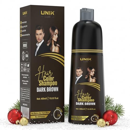 UNIK Care Dark Brown Hair Dye Shampoo 400ml – 3-in-1 Color, Cleanse & Condition – Instant Grey Coverage, Long-Lasting Natural Result for Men & Women – Ammonia-Free Formula