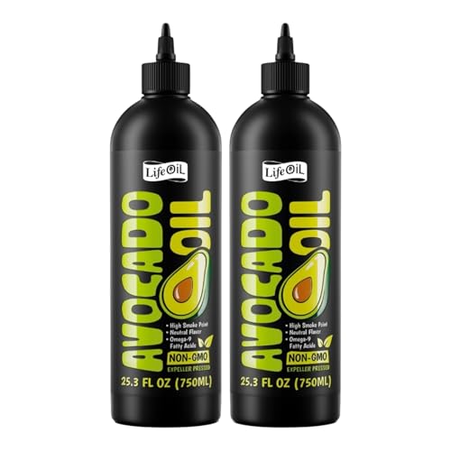 LifeOiL Avocado Oil, Expeller-Pressed, Non-GMO, High-Heat Cooking Oil, 25.3 fl oz (750 mL), 2-Pack Squeeze Bottles