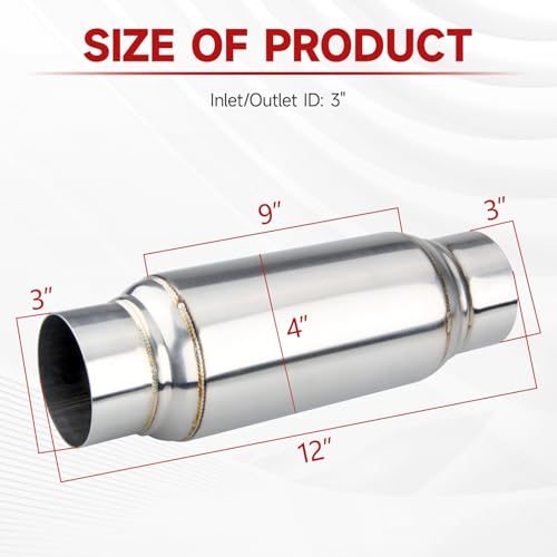 Image of LCGP 3 inch Inlet Universal Resonator, 3 inch Outlet 12 inch Overall Length Stainless Steel Performance Muffler, Polished, Straight Through Design, Deep Tone 2pcs