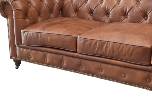 Image of Classic Leatherette Chester Sofa Set Button Tufted, Classic Style Sofa Set for Living Room, Office, and Hallway Colour (Brown Leatherette, 2 Seater Sofa)