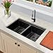 MILOSEN 30''x18'' Black Double Bowl Kitchen Sink, T304 Stainless Steel Undermount Workstation Ledge, 10'' Deep 50/50 Double Basin, Handmade Black Sink with Accessories