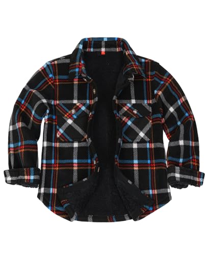 Image of ThCreasa Boys Sherpa Lined Plaid Button Shirt Jacket
