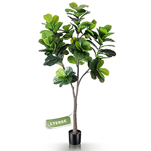 Lyerse 6Ft Faux Fiddle Leaf Fig Tree Artificial In Plastic Nursery Pot, Faux Ficus Tropical Plants Fake Fig Tree With 126 Leaves, Artificial Trees For Office House Living Room Home Decor Indoor #TOP17