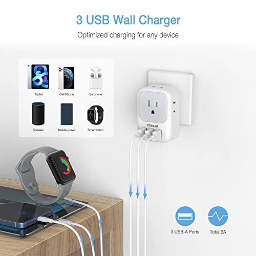 Tessan Us To India Plug Adapter, 7 In 1 Power Adapter With 4 Ac Outlets 3 Usb Charging Ports, Travel Adaptor For Usa To India Bangladesh Maldives Nepal Pakistan thumb #3