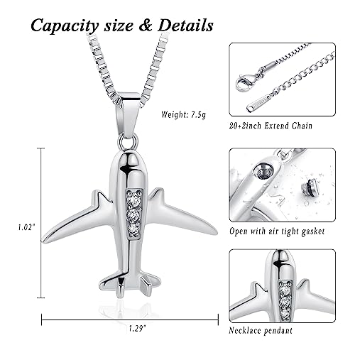 XSMZB Airplane Cremation Jewelry for Ashes Pendant Stainless Steel Memorial Urn Necklace for Human/Pet Keepsake Ashes Jewelry2