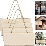 FTISSLY Pack de 4 Cartel Madera Colgante de Boj Macizo 25x10x1cm Letreros de Madera sin Terminar Placas para Manualidades Pirograbado y Grabar a Láser para Bodas, Jardines y Decoración Navidad