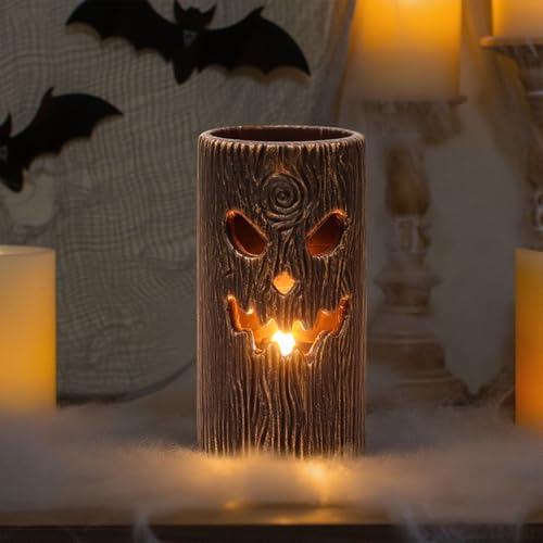 Image of Halloween Flameless Candles, 2PCS Ghost Tree Carved Pillar Candles
